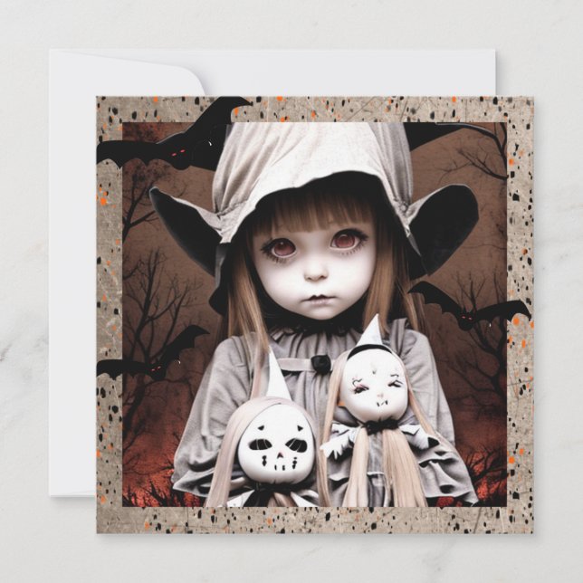 Creepy Little Girl with Big Eyes Halloween   Invitation (Front)