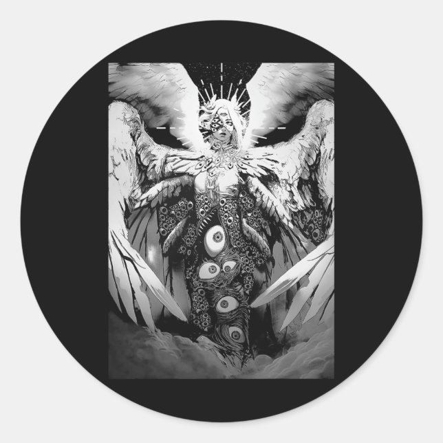 Creepy manga biblical angel Scary Eyes Horror Hall Classic Round Sticker (Front)