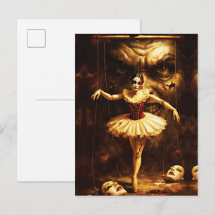 Creepy Marionette Ballerina Horror Puppet Art Postcard