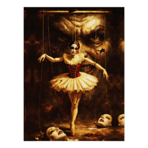 Creepy Marionette Ballerina Horror Puppet Art Poster