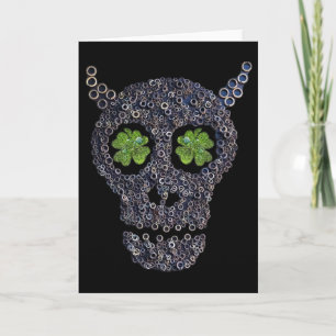 Creepy Mechanical Skull And Green Clovers St Patri Card