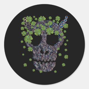 Creepy Mechanical Skull Green Clovers Retro St Pat Classic Round Sticker