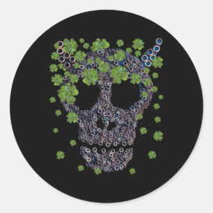 Creepy Mechanical Skull Green Clovers Retro St Pat Classic Round Sticker