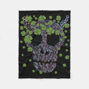 Creepy Mechanical Skull Green Clovers Retro St Pat Fleece Blanket