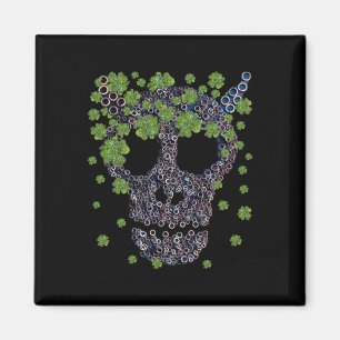 Creepy Mechanical Skull Green Clovers Retro St Pat Magnet