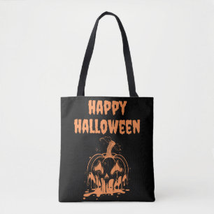 Creepy Melting Orange Pumpkin Happy Hallowen  Tote Bag