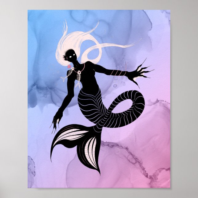 Creepy Mermaid Dark Fantasy Monster Goth Poster (Front)
