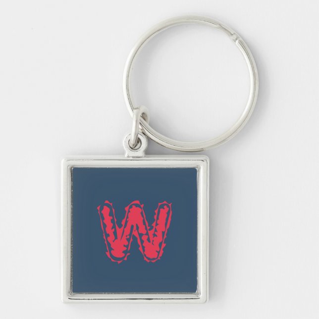 Creepy Monogram Clashing Red on Blue Key Ring (Front)