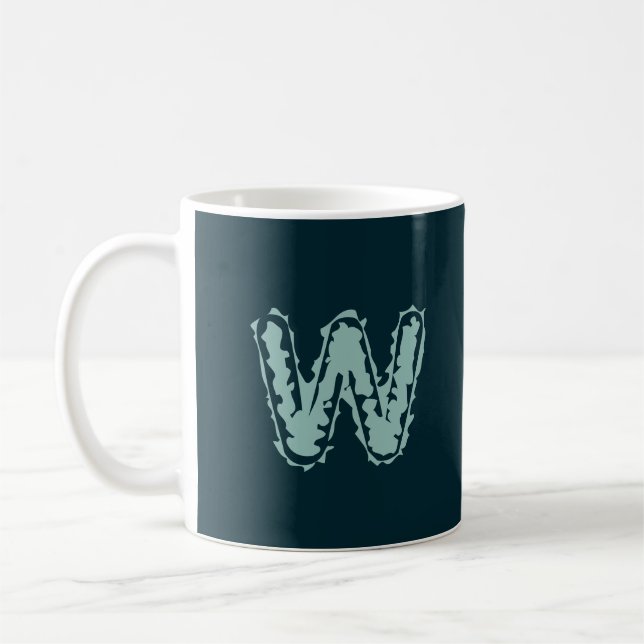 Creepy Monogram Mint Green on Deep Blue Coffee Mug (Left)