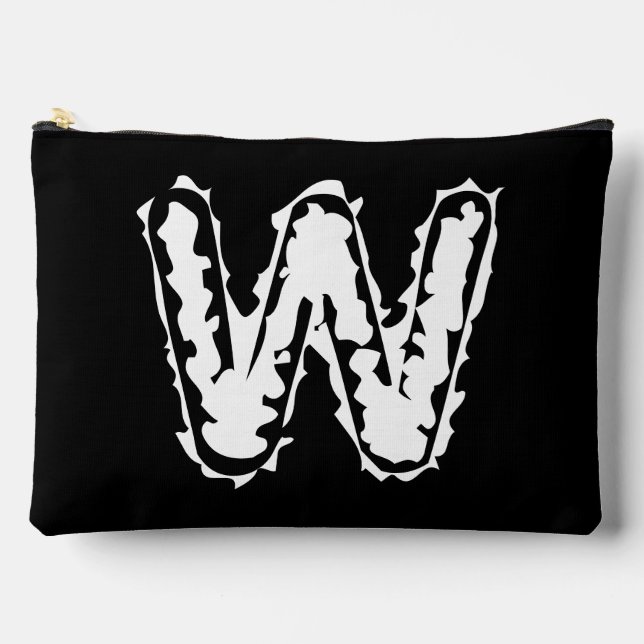 Creepy Monogram White on Black Accessory Pouch (Front)