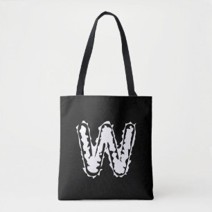 Creepy Monogram White on Black Tote Bag