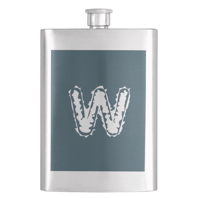 Creepy Monogram White on Blue Hip Flask (Front)