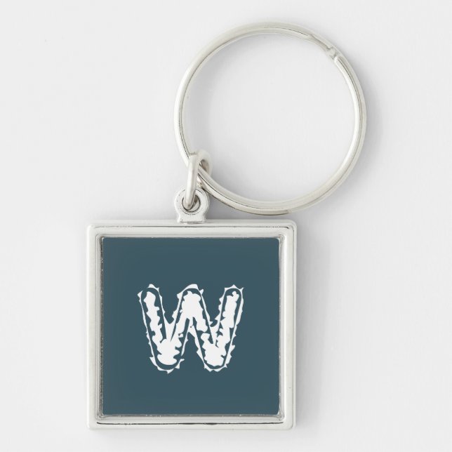 Creepy Monogram White on Blue Key Ring (Front)