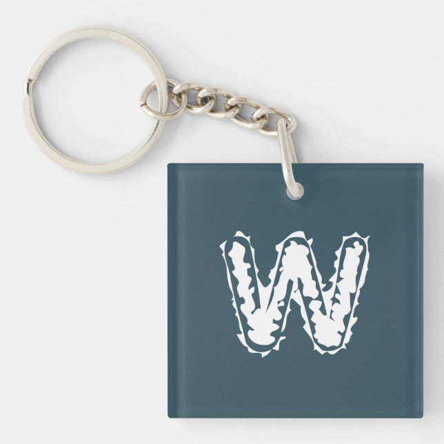 Creepy Monogram White on Blue Key Ring (Front)
