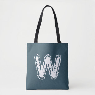 Creepy Monogram White on Blue Tote Bag