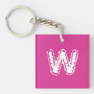Creepy Monogram White on Pink Key Ring