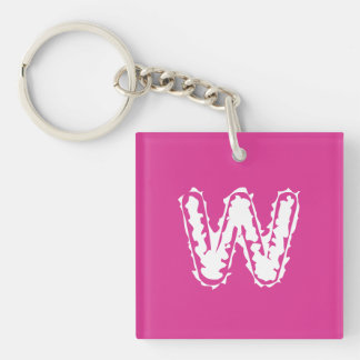 Creepy Monogram White on Pink Key Ring