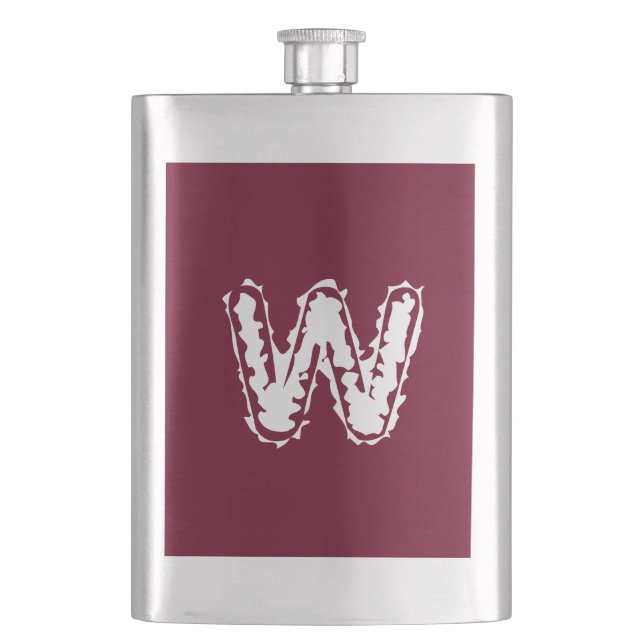 Creepy Monogram White on Red Hip Flask (Front)