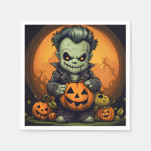 Creepy Monster and Jack-O-Lanterns  Napkin