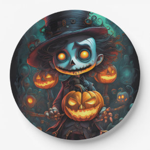Creepy Monster and Jack-O-Lanterns  Paper Plate