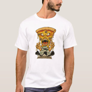 Creepy Monster Pizza Japan Castle Funny Foodie Art T-Shirt