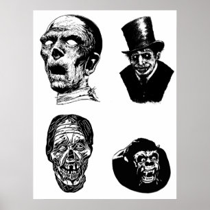 Creepy Monsters Creatures Horror Art illustrations Poster