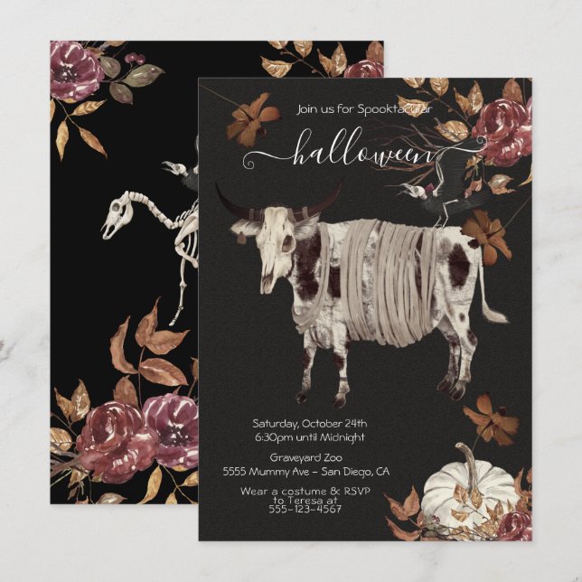 Creepy Moody Halloween Cow & Crow Invitation (Front/Back)