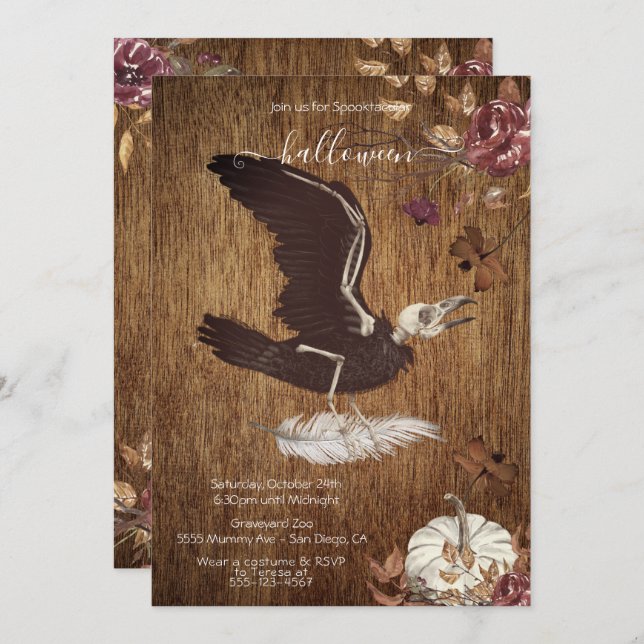 Creepy Moody Halloween Crow & Feather Invitation (Front/Back)