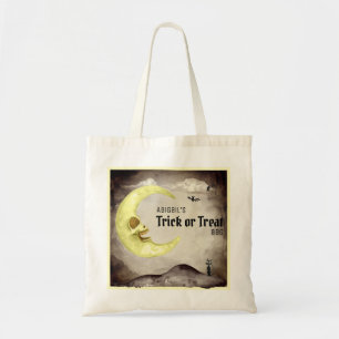 Creepy Moon Spooky Trick Treat Grungy Watercolor Tote Bag