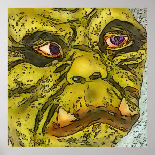 Creepy Morphed Turtle Monster Cartoon Poster