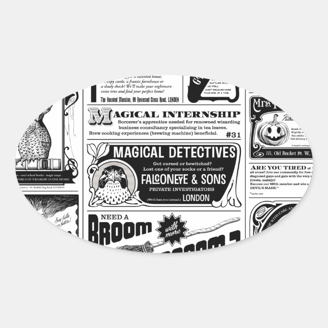 creepy newspaper oval sticker (Front)