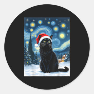 Creepy Night Black Meow In Santa Hat Christmas Men Classic Round Sticker