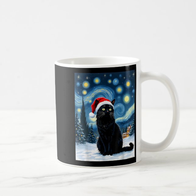 Creepy Night Black Meow In Santa Hat Christmas Men Coffee Mug (Right)