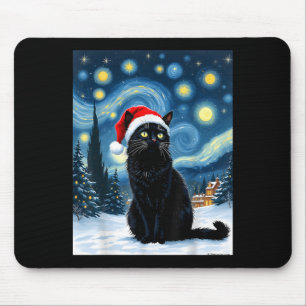 Creepy Night Black Meow In Santa Hat Christmas Men Mouse Pad