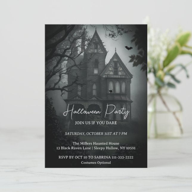 Creepy Old House Halloween Party Invitation (Standing Front)