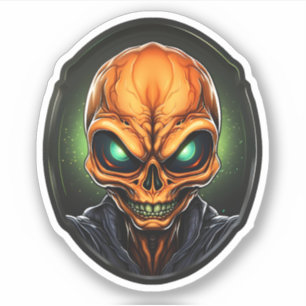 Creepy Orange Alien Face Cartoon Alien Portrait
