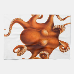 Creepy Orange Octopus Tea Towel