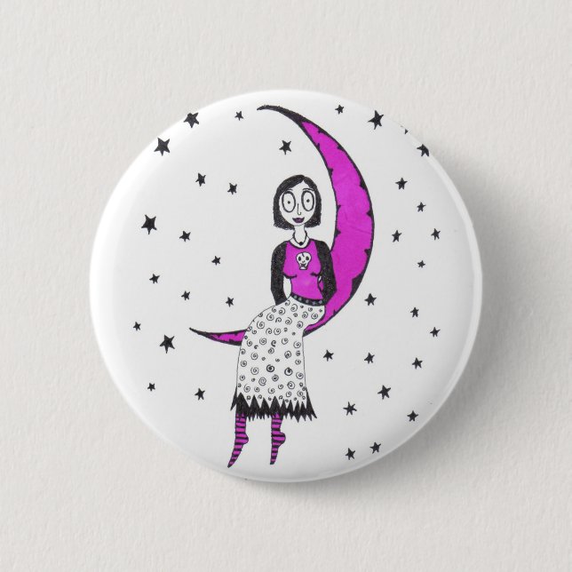 Creepy over the moon and stars 6 cm round badge (Front)