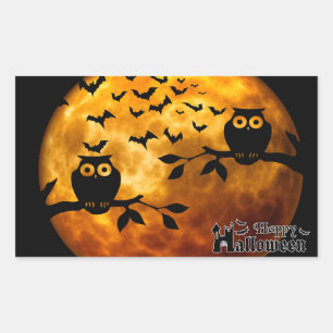 Creepy Owls, Vampire Bats and Halloween Moon Rectangular Sticker