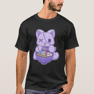 Creepy Pastel Goth Cat Eating Halloween Ramen Nood T-Shirt