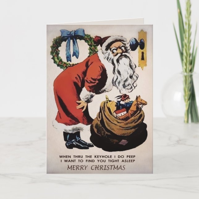 Creepy Peeping Santa Christmas Card (Front)
