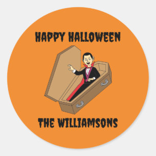 Creepy Personalised Text Happy Halloween Vampire Classic Round Sticker