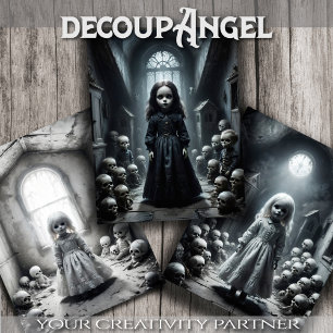Creepy Phantom Doll Trio - Decoupage -  Wrapping Paper Sheet