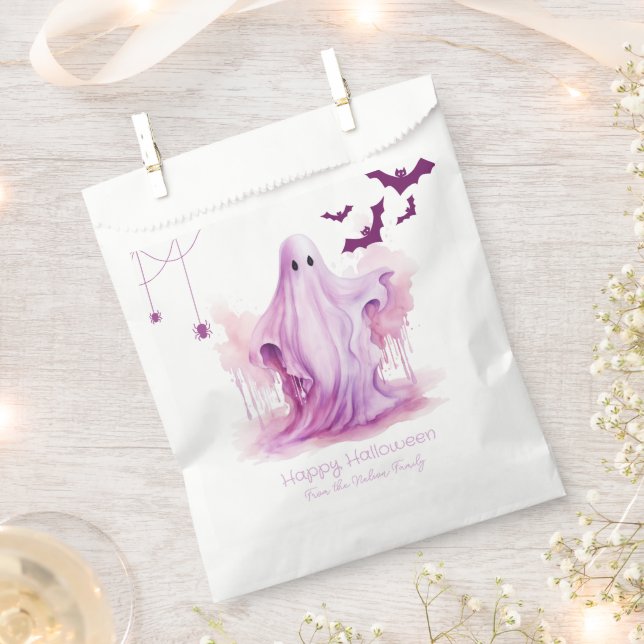 Creepy Pink Ghost Bats Spiders Happy Halloween Favour Bag (Clipped)