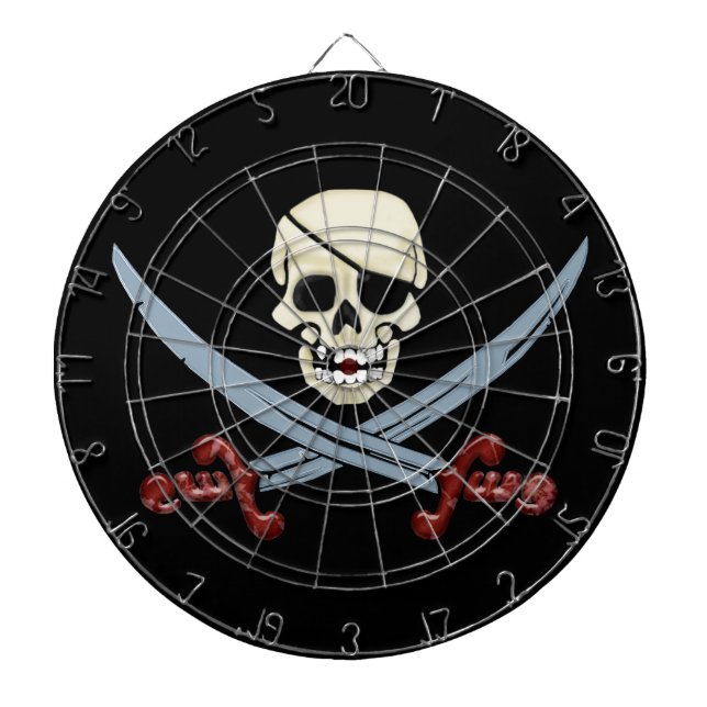 Creepy Pirate Skull & Crossed Cutlasses Dartboard (Front)