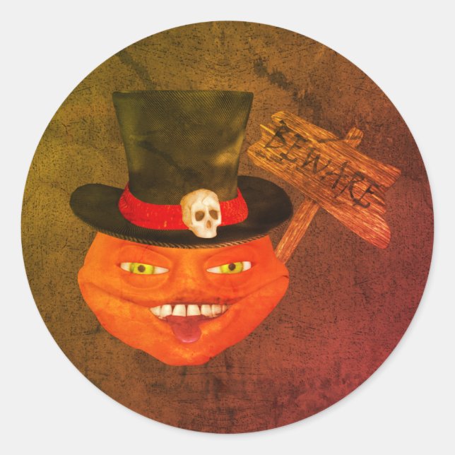 Creepy Pumpkin Face Halloween  Classic Round Sticker (Front)