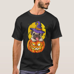 Creepy Pumpkin Halloween Witch Pug Dog T-Shirt