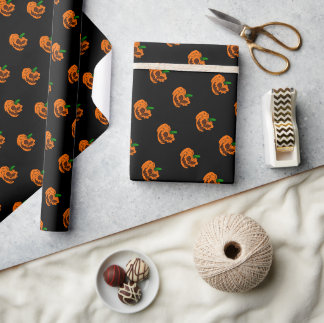Creepy Pumpkin Happy Halloween Screwball Graphics Wrapping Paper