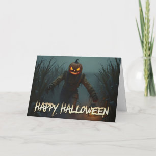 Creepy Pumpkin Head Halloween Scene Card