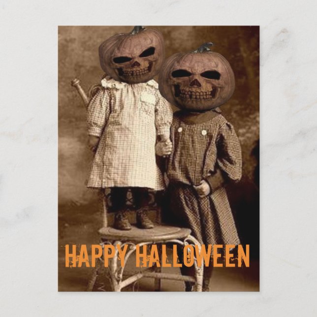 Creepy Pumpkin Head Kids Halloween Postcard (Front)